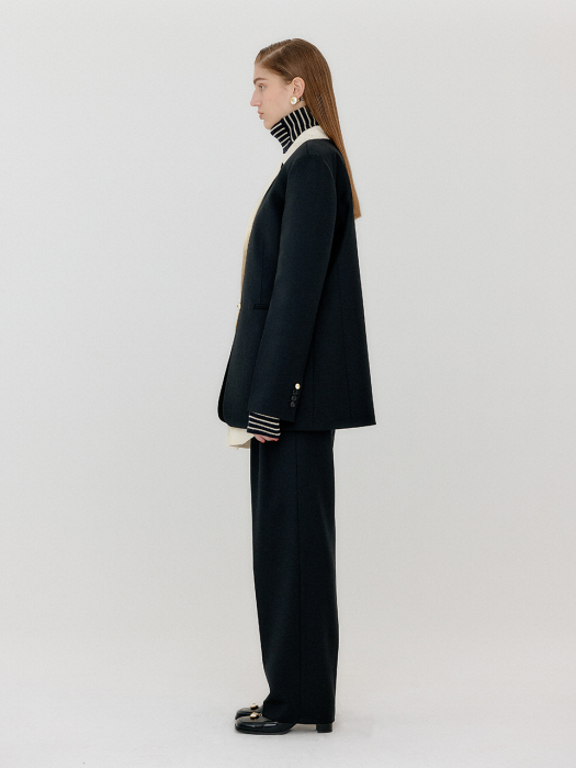 Eenk Vambi Shirt-Collar Single Blazer - Black/Ivory