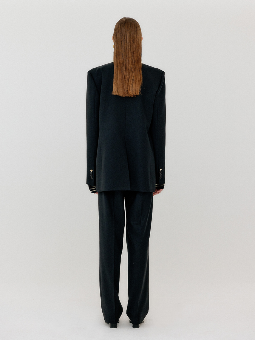 Eenk Vambi Shirt-Collar Single Blazer - Black/Ivory