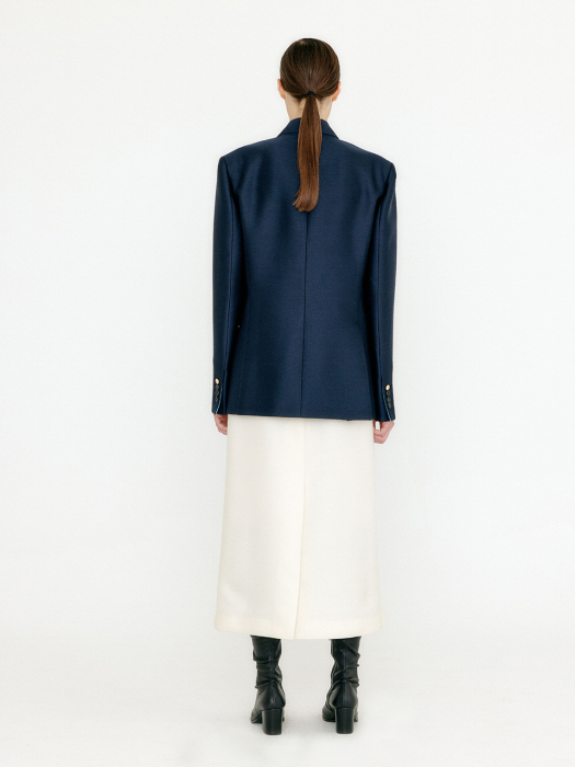 Eenk Vell Contrasted Collar Double-Breasted Blazer - Navy/Ivory