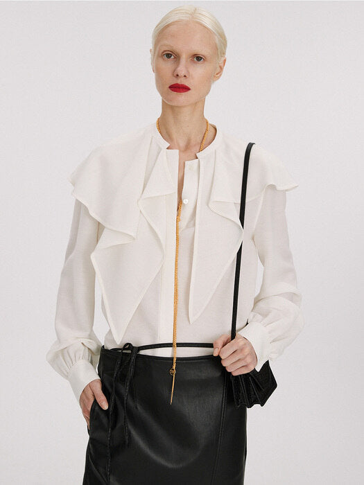 [recto] VALERI RUFFLED BLOUSE (IVORY)