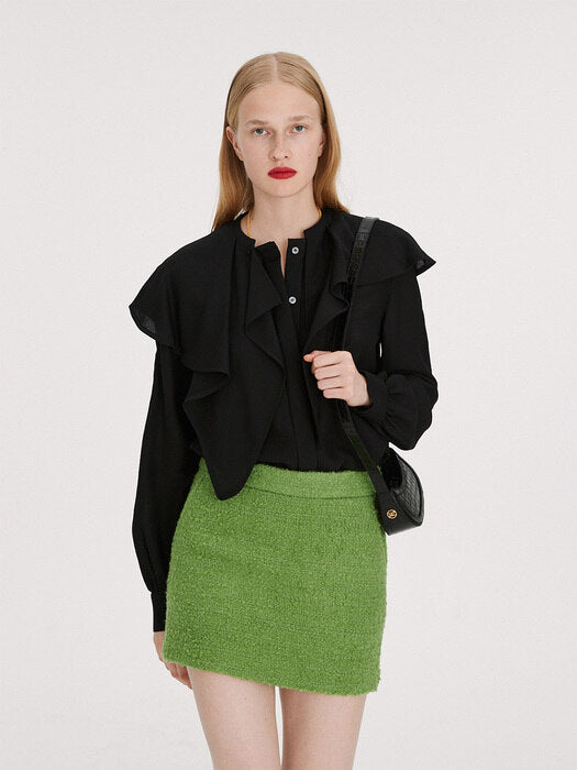 [recto] VALERI RUFFLED BLOUSE (BLACK)
