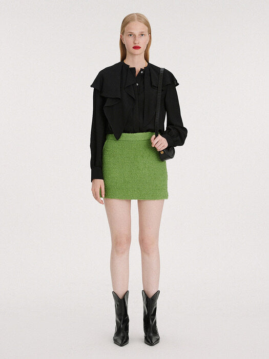 [recto] VALERI RUFFLED BLOUSE (BLACK)