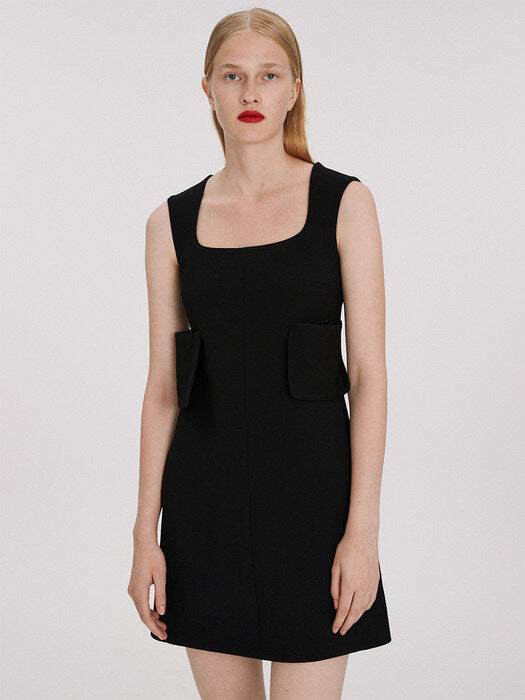 [recto] 60S SCOOP NECK MINI DRESS (BLACK)