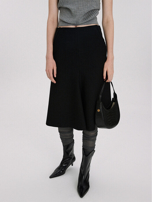 [recto] TWEED DETAIL LOW RISE MIDI SKIRT (BLACK)