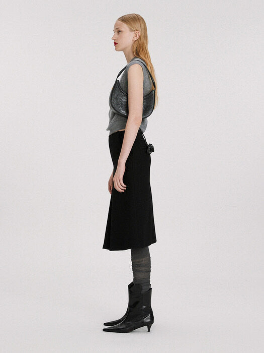 [recto] TWEED DETAIL LOW RISE MIDI SKIRT (BLACK)