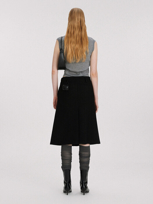 [recto] TWEED DETAIL LOW RISE MIDI SKIRT (BLACK)