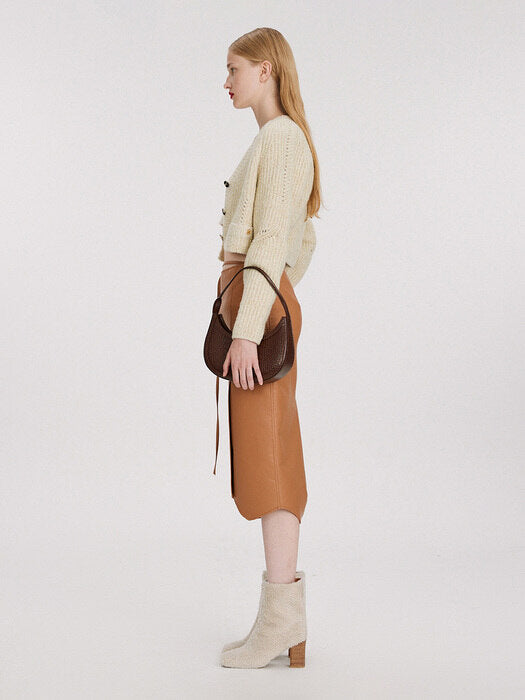 [recto] FAUX LEATHER SIGNATURE DETAIL LOW RISE SKIRT (CAMEL)