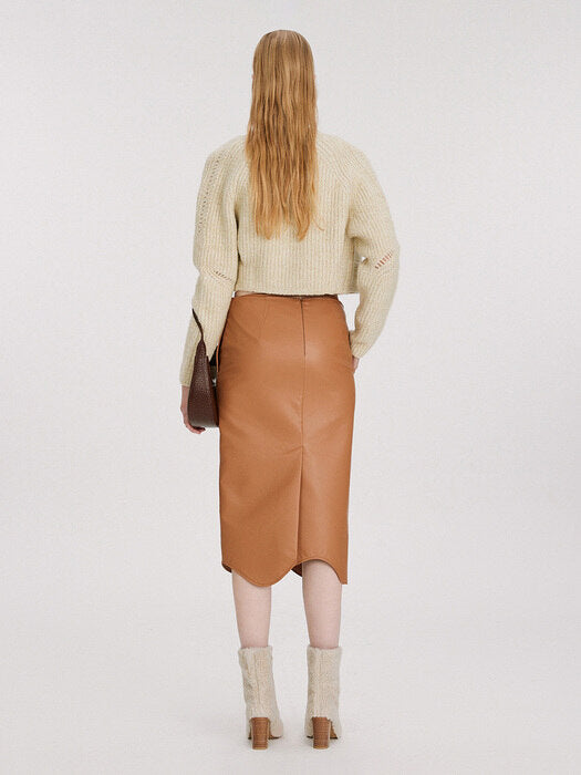[recto] FAUX LEATHER SIGNATURE DETAIL LOW RISE SKIRT (CAMEL)