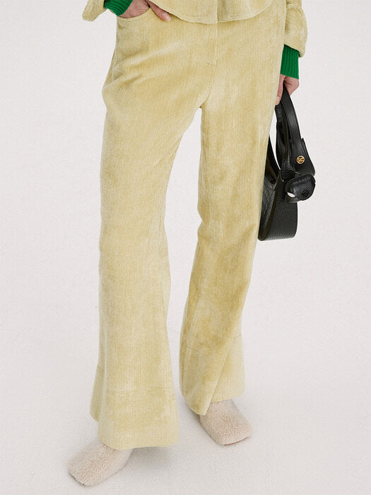 [recto] VELVET CORDUROY FLARE PANTS (LIME)
