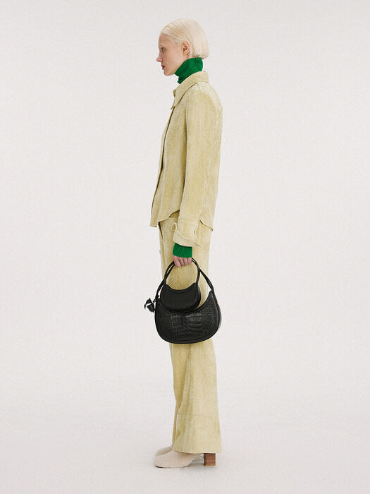 [recto] VELVET CORDUROY FLARE PANTS (LIME)