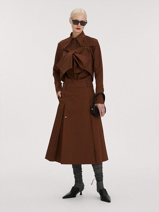[recto] SHAWL DETAIL DOUBLE COTTON SHIRT (BROWN)