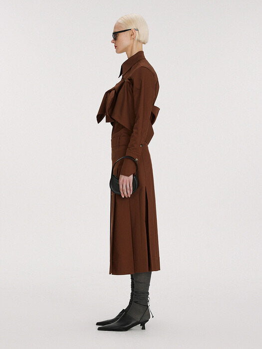 [recto] SHAWL DETAIL DOUBLE COTTON SHIRT (BROWN)