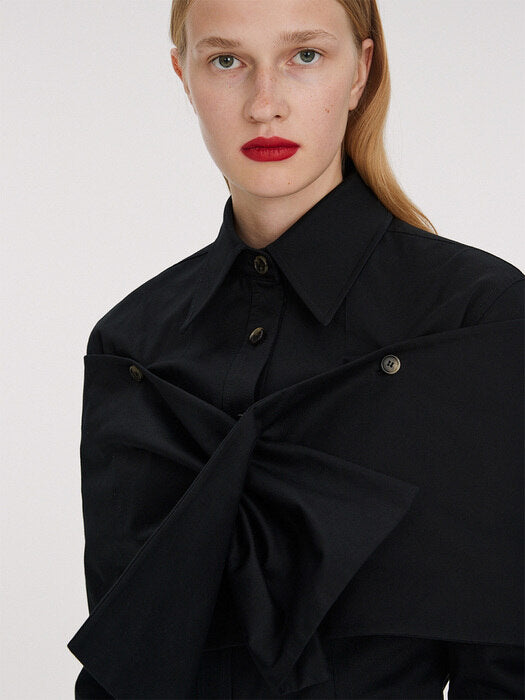 [recto] SHAWL DETAIL DOUBLE COTTON SHIRT (CHARCOAL)