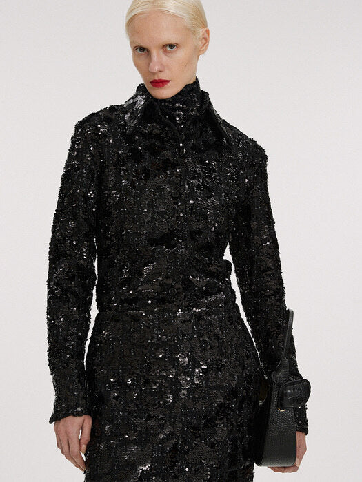 [recto] SEQUIN TWEED SLIM FIT SHIRT (BLACK)