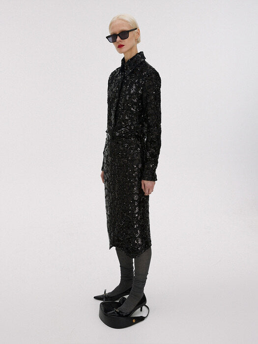 [recto] SEQUIN TWEED SLIM FIT SHIRT (BLACK)