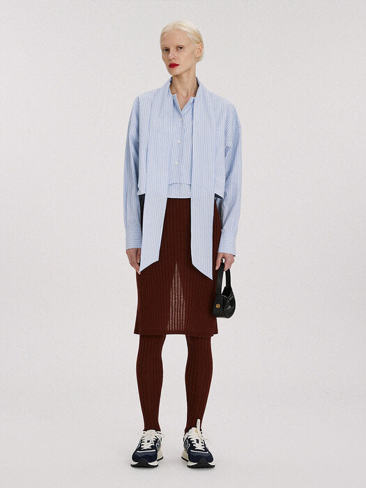 [recto] RIBBED MERINO WOOL KNIT SKIRT LEGGINGS (BRICK BROWN)