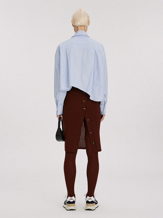 [recto] RIBBED MERINO WOOL KNIT SKIRT LEGGINGS (BRICK BROWN)