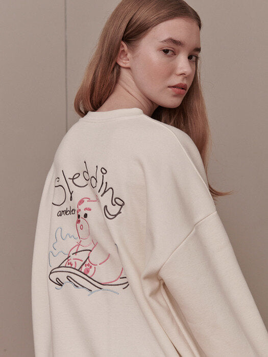 [ambler] Sledding Belly Over fit Sweatshirt BMM205 (ivory)