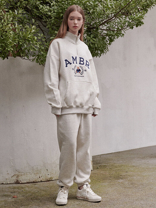 [ambler] Bay tree Over fit Anorak sweat set up (oatmeal)