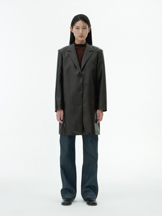 [amomento] VEGAN LEATHER LONG JACKET(DARK BROWN)