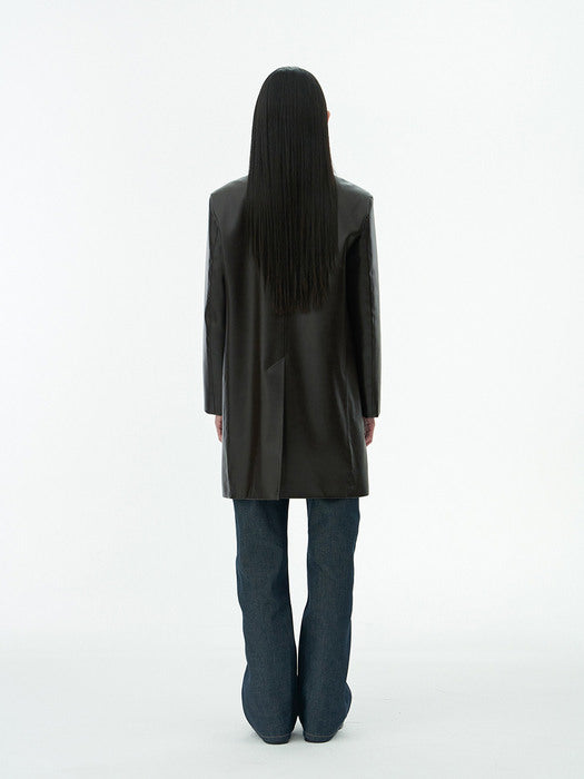 [amomento] VEGAN LEATHER LONG JACKET(DARK BROWN)