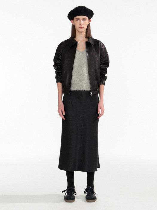 Vegetable leather blouson (Black)