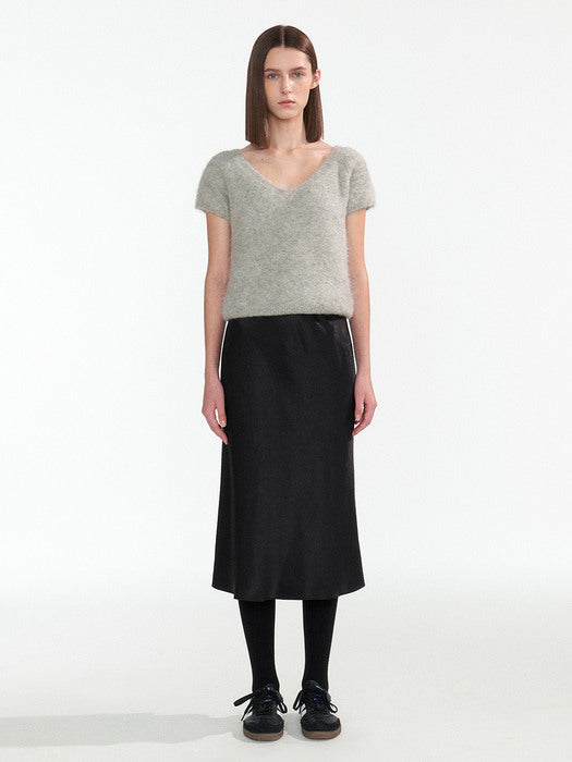[nothing written] Satin flared skirt (Black)