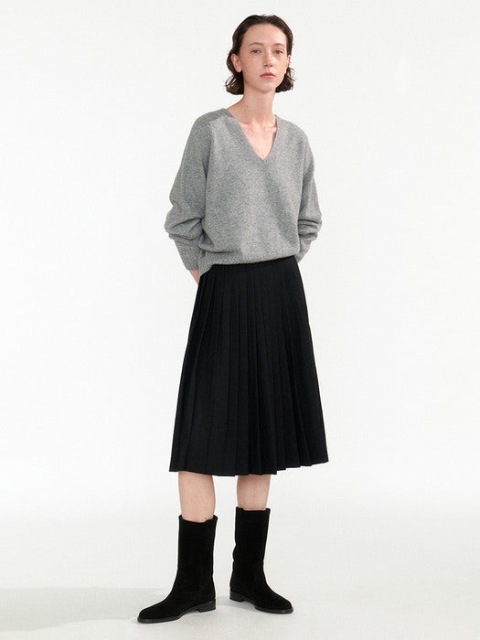 [nothing written] Classic pleated mid-skirt (Black)