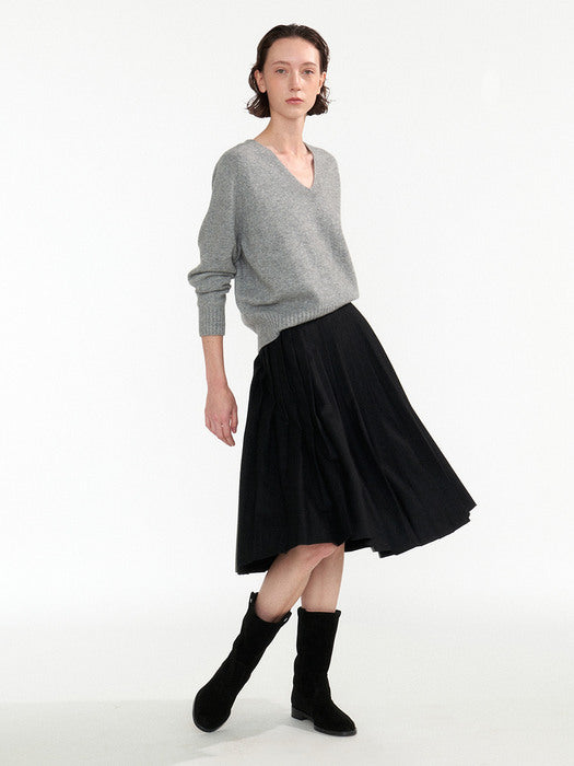 [nothing written] Classic pleated mid-skirt (Black)