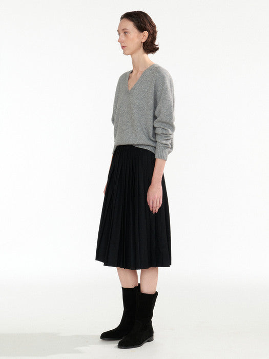 [nothing written] Classic pleated mid-skirt (Black)