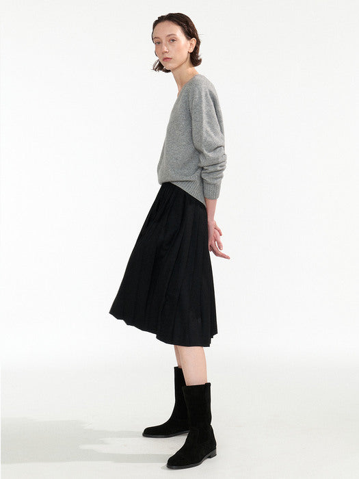 [nothing written] Classic pleated mid-skirt (Black)