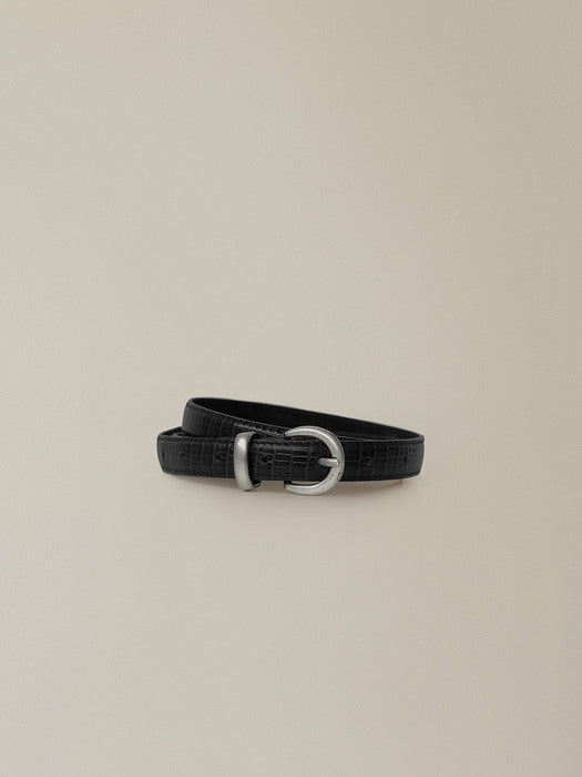 [nothing written] Lizard leather belt (Black)