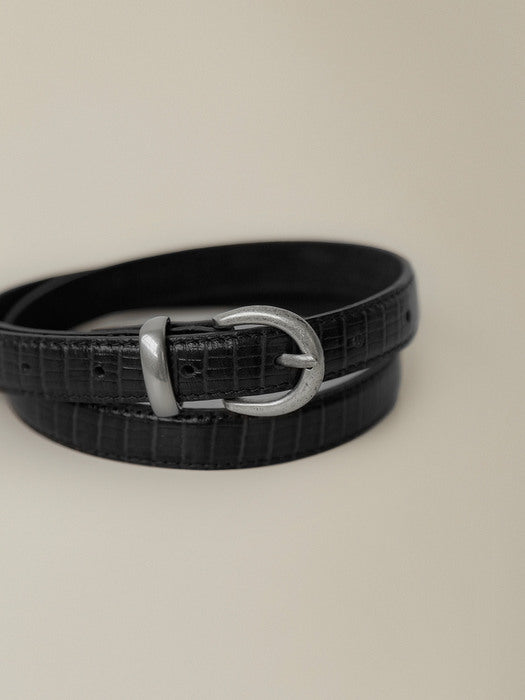 [nothing written] Lizard leather belt (Black)
