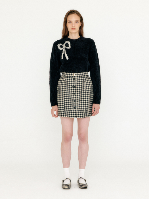 Eenk Vethy Buttoned Mini Skirt - Black/Ivory Check