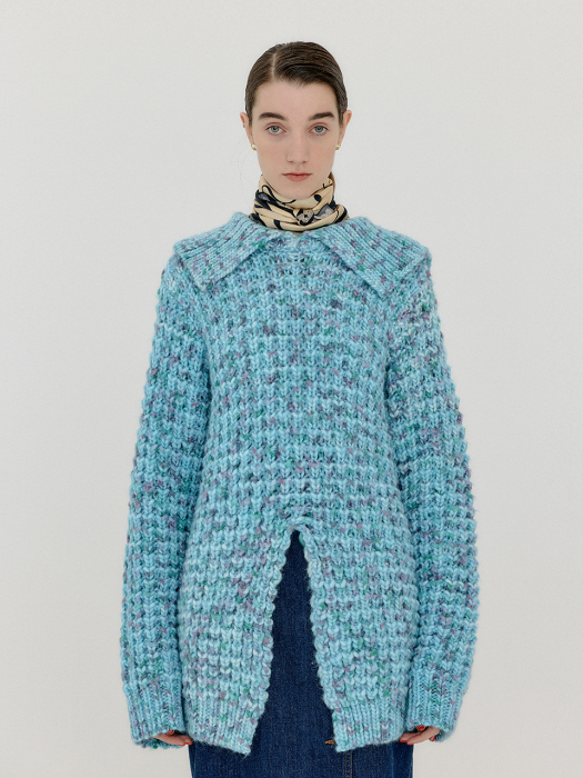 Eenk Vlue Collared Knit Pullover - Light Blue Multi