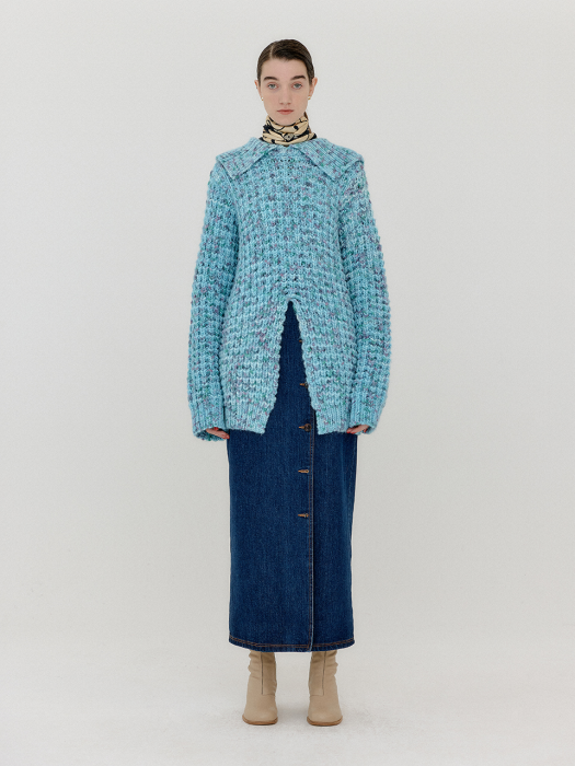 Eenk Vlue Collared Knit Pullover - Light Blue Multi