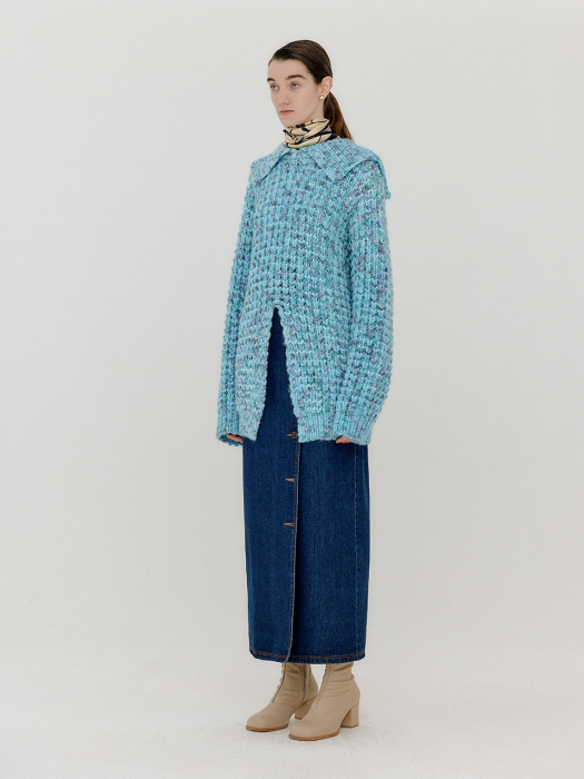 Eenk Vlue Collared Knit Pullover - Light Blue Multi