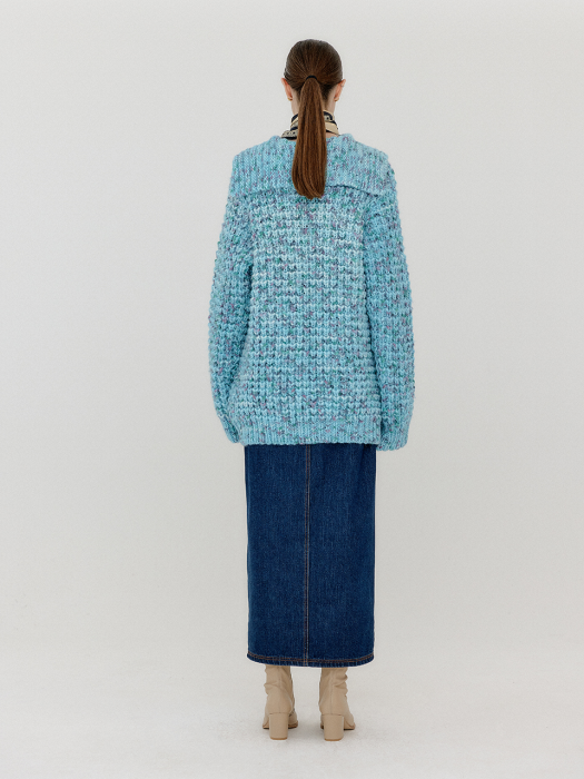 Eenk Vlue Collared Knit Pullover - Light Blue Multi