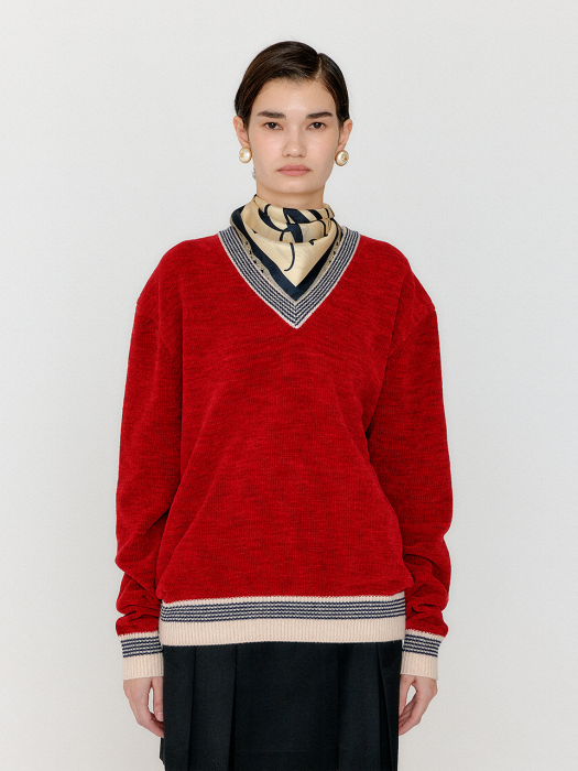 Eenk Vivas V-Neck Knit Pullover - Red