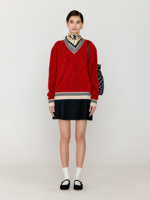Eenk Vivas V-Neck Knit Pullover - Red