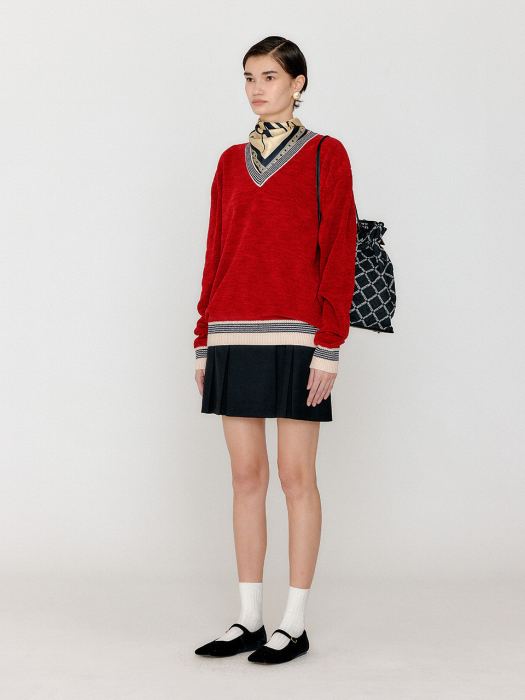Eenk Vivas V-Neck Knit Pullover - Red