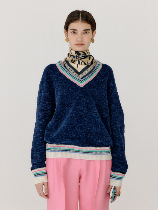Eenk Vivas V-Neck Knit Pullover - Navy