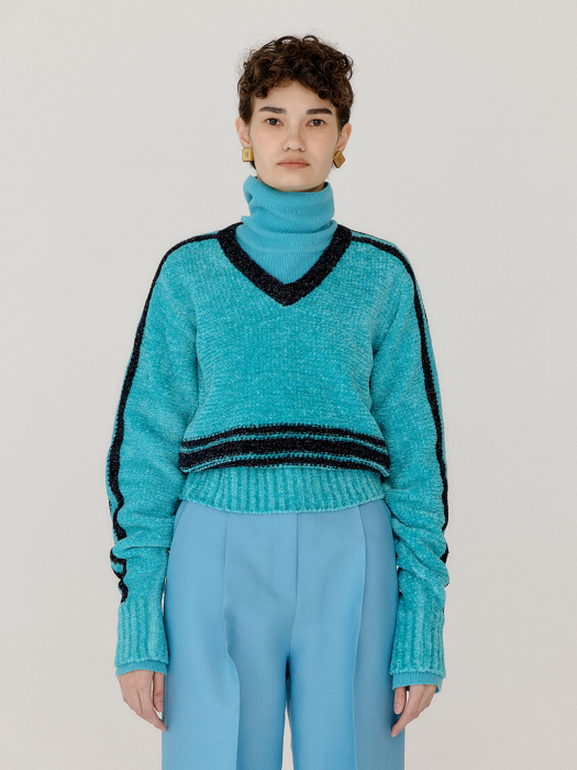 Eenk Varina Paneled Knit Pullover - Sky Blue/Navy