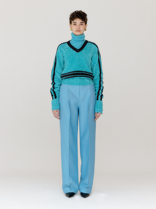 Eenk Varina Paneled Knit Pullover - Sky Blue/Navy