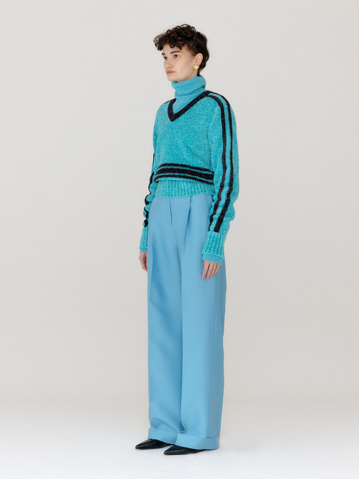 Eenk Varina Paneled Knit Pullover - Sky Blue/Navy