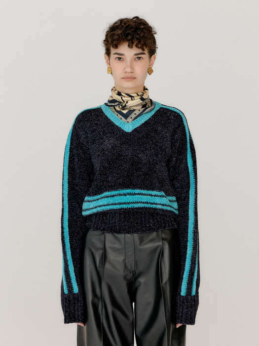 Eenk Varina Paneled Knit Pullover - Navy/Sky Blue