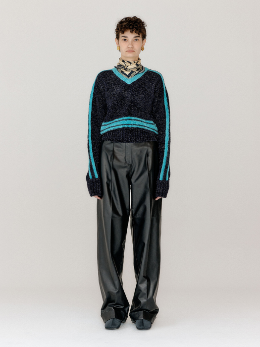 Eenk Varina Paneled Knit Pullover - Navy/Sky Blue