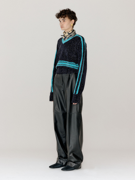 Eenk Varina Paneled Knit Pullover - Navy/Sky Blue