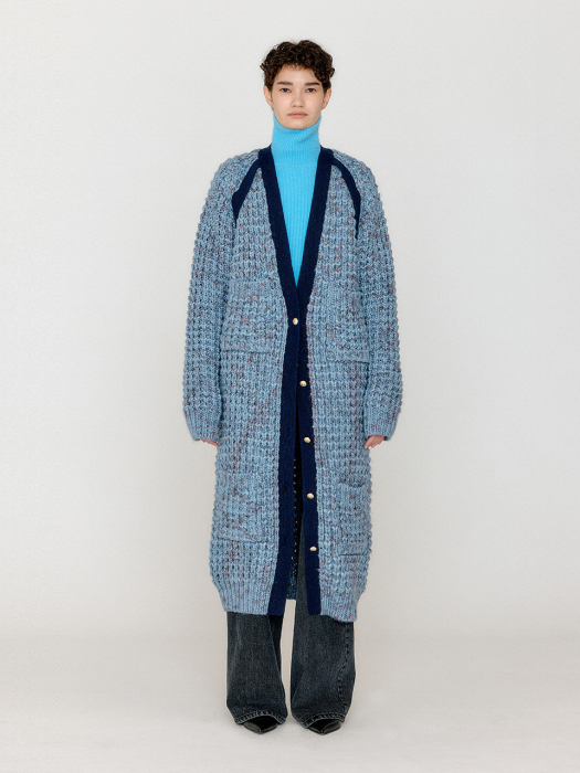 Eenk Vicotta Bolero Layered Long Cardigan - Sky Blue Multi