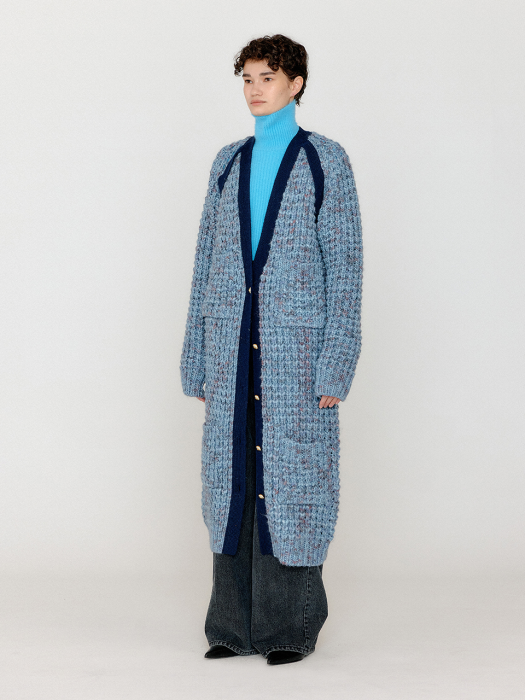 Eenk Vicotta Bolero Layered Long Cardigan - Sky Blue Multi